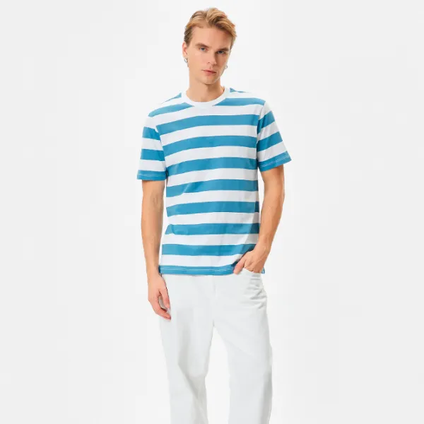 Футболка для мужчин Koton 4SAM10302HK 100% хлопок/ Blue Stripe photo 3