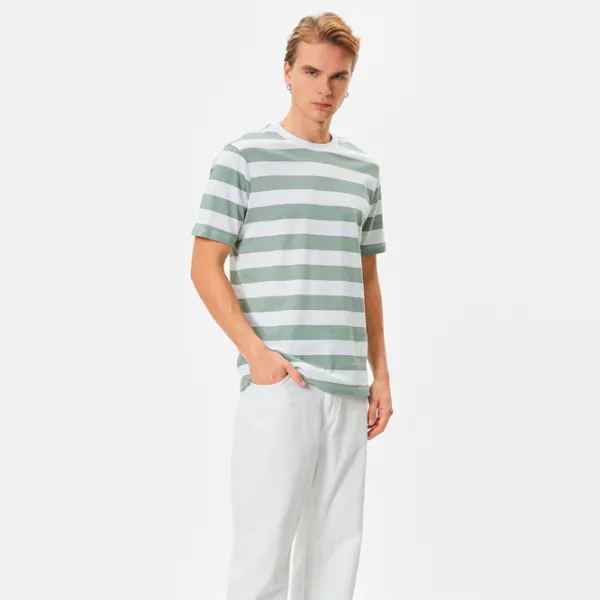 Футболка для мужчин Koton 4SAM10302HK 100% хлопок/ Green Stripe photo 3