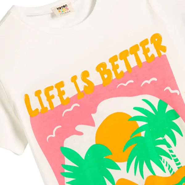 Футболка для девочек Koton 4SKG10363AK 104 - 110 см / Бежевый photo 3 Футболка для девочек Koton 4SKG10363AK 104 - 110 см / Бежевый photo 3