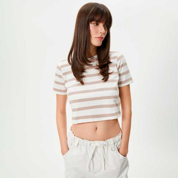 Tricou pentru femei Koton 4SAK50013E 4 % Elastan/ Beige photo 2