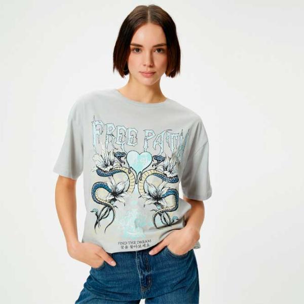 Tricou pentru femei Koton 4SAL10634IK 100% bumbac/ Gray photo 2