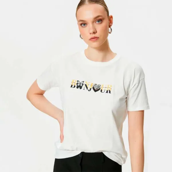 Tricou pentru femei Koton 4SAK50169EK 100% bumbac/ White photo 2 Tricou pentru femei Koton 4SAK50169EK 100% bumbac/ White photo 2