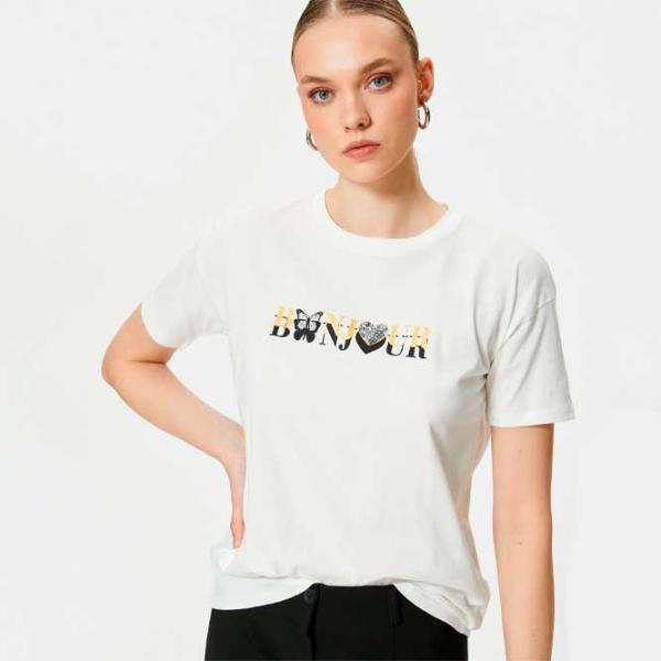 Футболка для женщин Koton 4SAK50169EK 100% хлопок/ Белый photo 2 Футболка для женщин Koton 4SAK50169EK 100% хлопок/ Белый photo 2