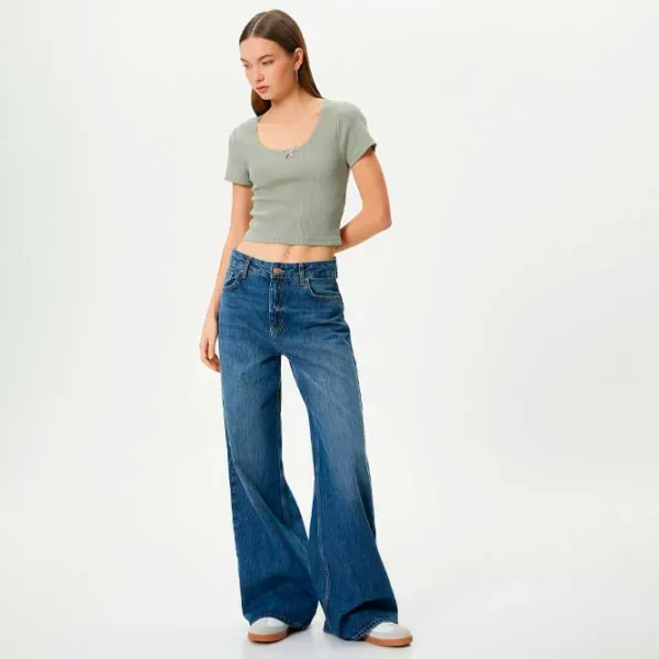 Футболка для женщин Koton 4SAL10229IK 97% Хлопок/ Хаки photo 3