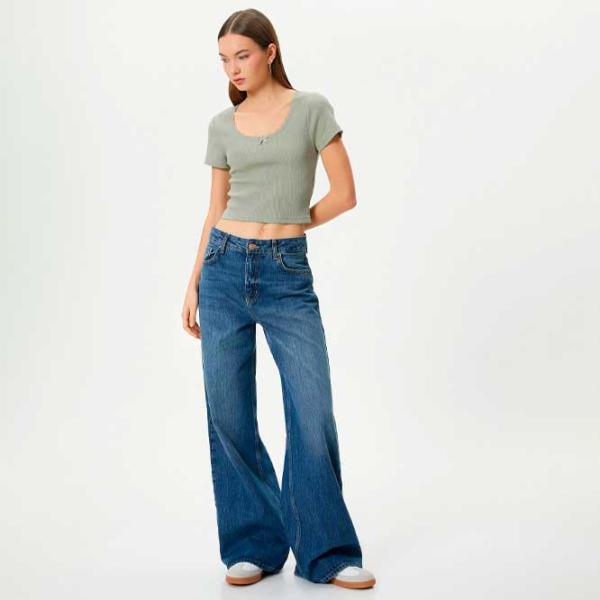 Tricou pentru femei Koton 4SAL10229IK 97% Bumbac/ Khaki photo 3