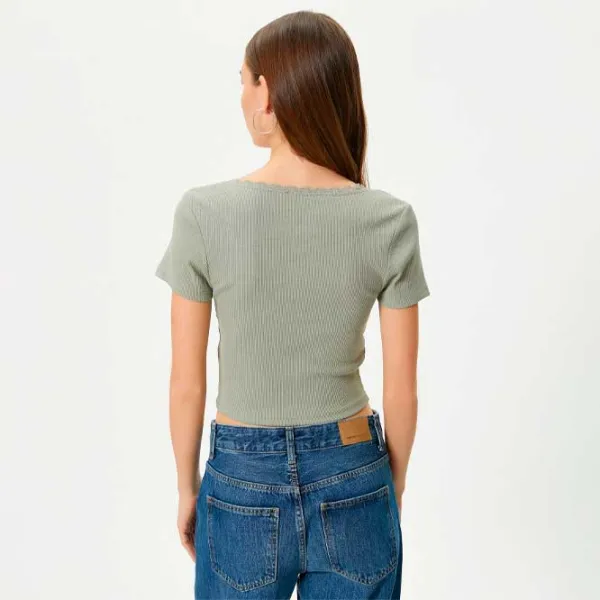 Tricou pentru femei Koton 4SAL10229IK 97% Bumbac/ Khaki photo 4