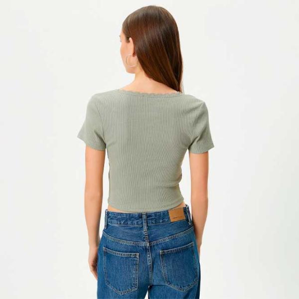 Tricou pentru femei Koton 4SAL10229IK 97% Bumbac/ Khaki photo 4