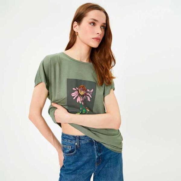 Футболка для женщин Koton 4SAK50119EK 35% вискоза/ Хаки photo 2