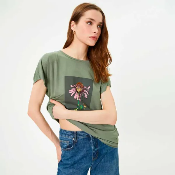 Tricou pentru femei Koton 4SAK50119EK 35% viscoză/ Khaki photo 2