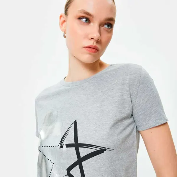 Tricou pentru femei Koton 4SAK50167EK 100% bumbac/ Gray photo 2