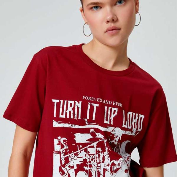 Tricou pentru femei Koton 4SAL10102IK 100% bumbac/ Bordo photo 2