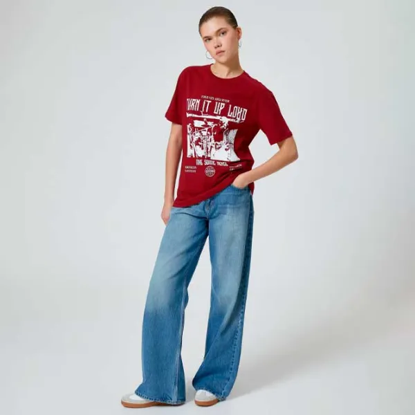 Tricou pentru femei Koton 4SAL10102IK 100% bumbac/ Bordo photo 3