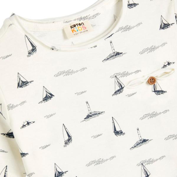 Tricou pentru băieți Koton 4SKB10172TK 128 / Ecru photo 3