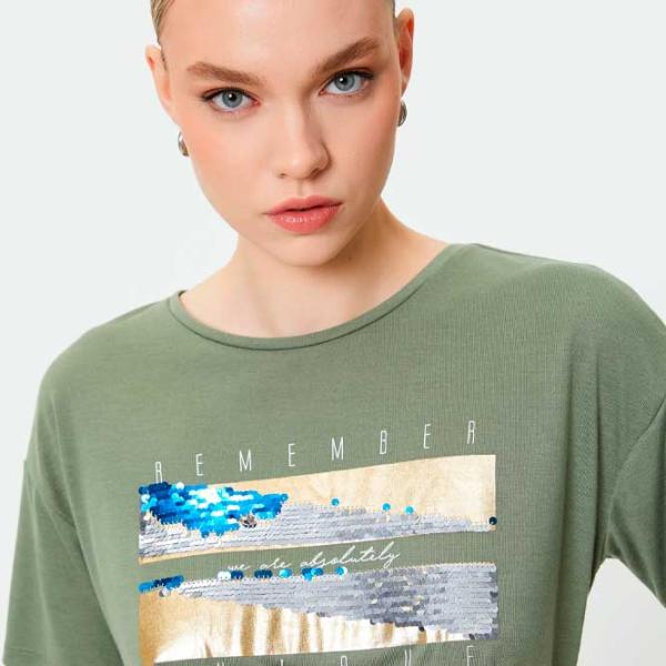 Tricou pentru femei Koton 4SAK50109EK 35% viscoză/ Khaki photo 2