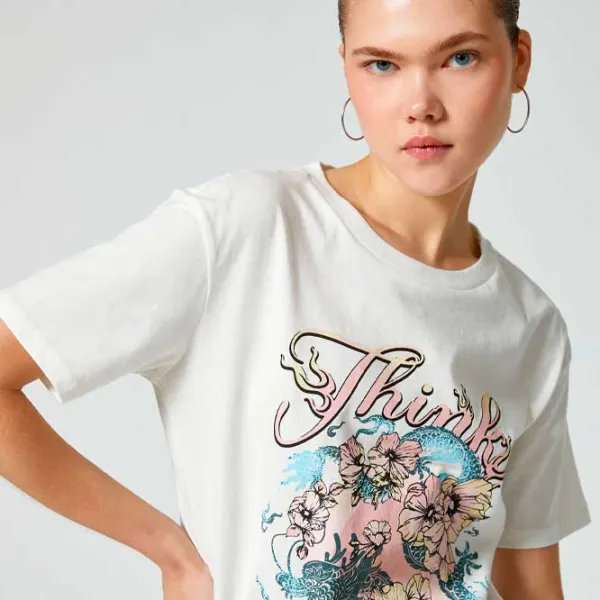 Tricou pentru femei Koton 4SAL10635IK 100% bumbac/ White photo 2