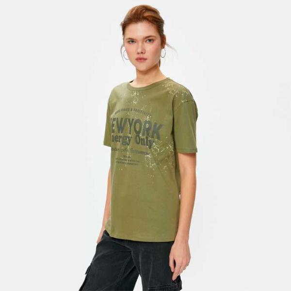 Tricou pentru femei Koton 4SAL10096IK 100% bumbac/ Khaki photo 2