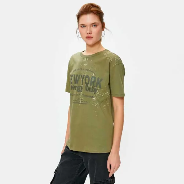 Tricou pentru femei Koton 4SAL10096IK 100% bumbac/ Khaki photo 2 Tricou pentru femei Koton 4SAL10096IK 100% bumbac/ Khaki photo 2