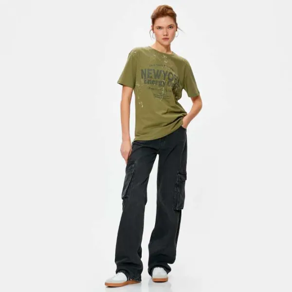 Tricou pentru femei Koton 4SAL10096IK 100% bumbac/ Khaki photo 3 Tricou pentru femei Koton 4SAL10096IK 100% bumbac/ Khaki photo 3