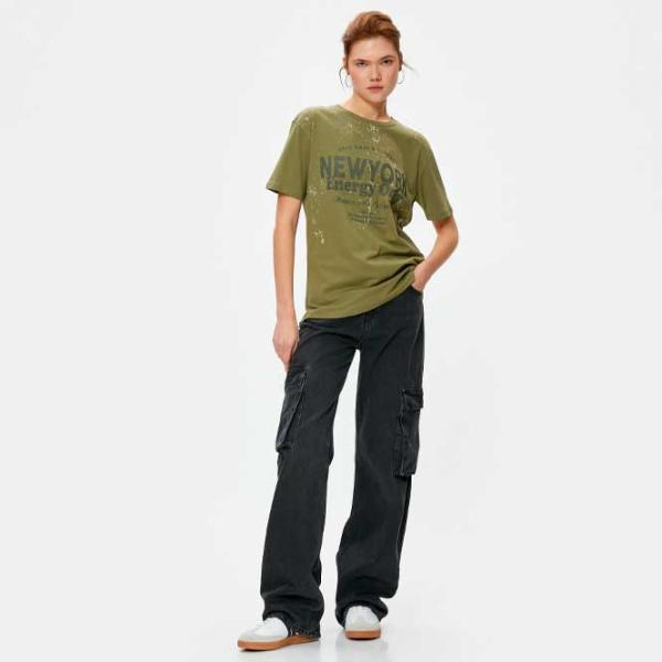 Tricou pentru femei Koton 4SAL10096IK 100% bumbac/ Khaki photo 3 Tricou pentru femei Koton 4SAL10096IK 100% bumbac/ Khaki photo 3
