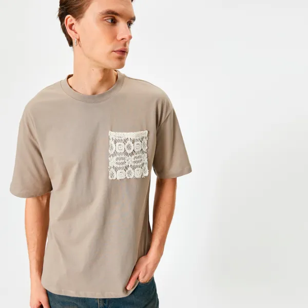 Tricou pentru bărbați Koton 4SAM10231HK 100% bumbac/ Khaki photo 4