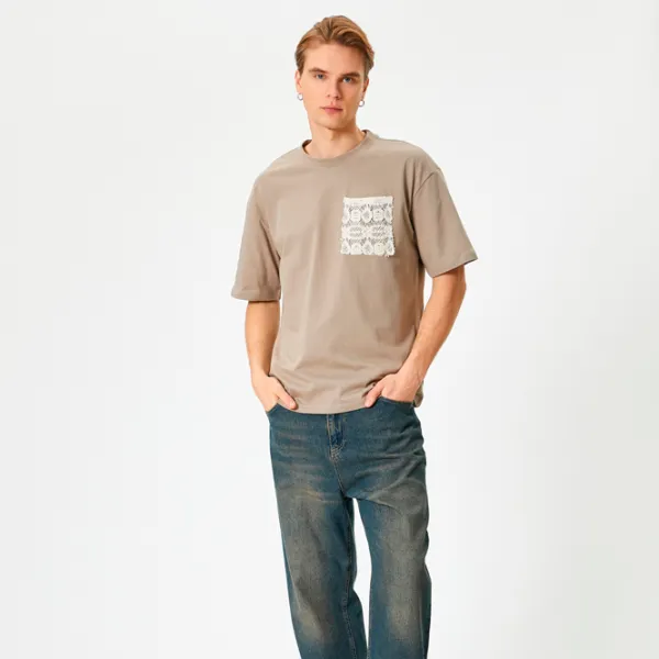 Tricou pentru bărbați Koton 4SAM10231HK 100% bumbac/ Khaki photo 3