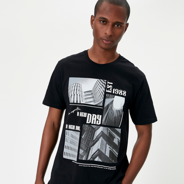 Tricou pentru bărbați Koton 4SAM10292HK 100% bumbac/ Black photo 4