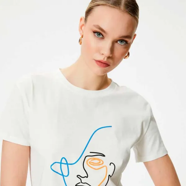 Tricou pentru femei Koton 4SAK50389EK 100% bumbac/ White photo 2 Tricou pentru femei Koton 4SAK50389EK 100% bumbac/ White photo 2