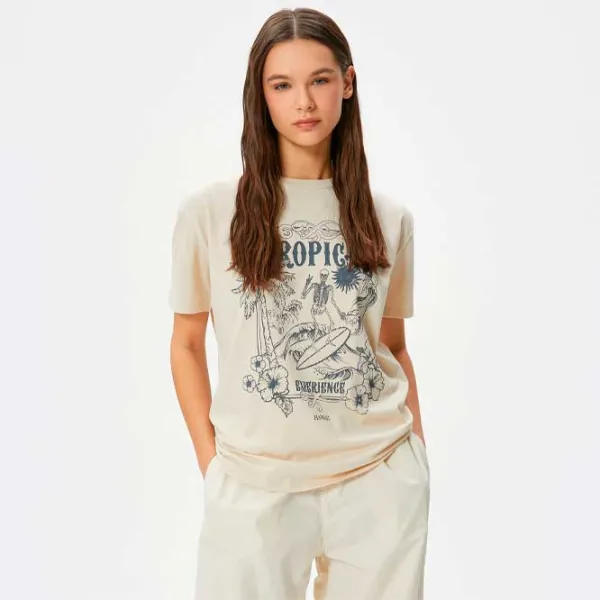 Tricou pentru femei Koton 4SAL10052IK 100% bumbac/ Beige photo 3