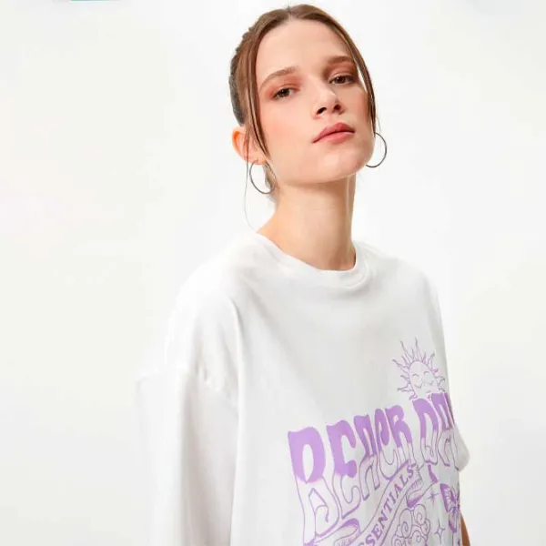 Tricou pentru femei Koton 4SAL10181IK 100% bumbac/ White photo 2 Tricou pentru femei Koton 4SAL10181IK 100% bumbac/ White photo 2