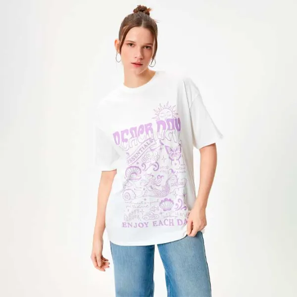 Tricou pentru femei Koton 4SAL10181IK 100% bumbac/ White photo 3 Tricou pentru femei Koton 4SAL10181IK 100% bumbac/ White photo 3