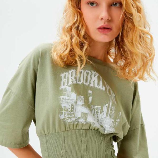 Tricou pentru femei Koton 4SAL10003IK 100% bumbac/ Khaki photo 2 Tricou pentru femei Koton 4SAL10003IK 100% bumbac/ Khaki photo 2