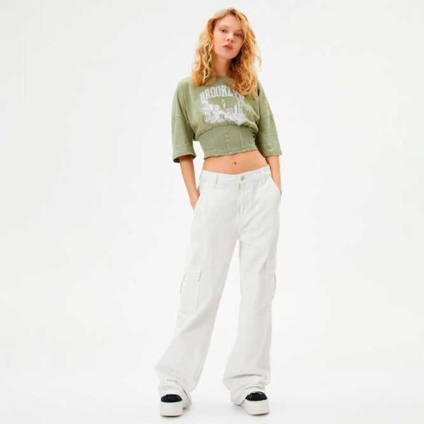 Tricou pentru femei Koton 4SAL10003IK 100% bumbac/ Khaki photo 3 Tricou pentru femei Koton 4SAL10003IK 100% bumbac/ Khaki photo 3