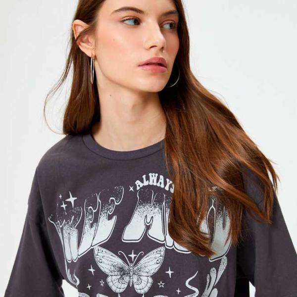 Футболка для женщин Koton 4SAL10018IK 100% хлопок/ Антрацит photo 2