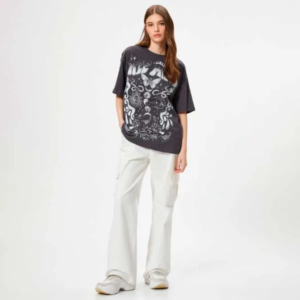 Tricou pentru femei Koton 4SAL10018IK 100% bumbac/ Anthracite photo 3