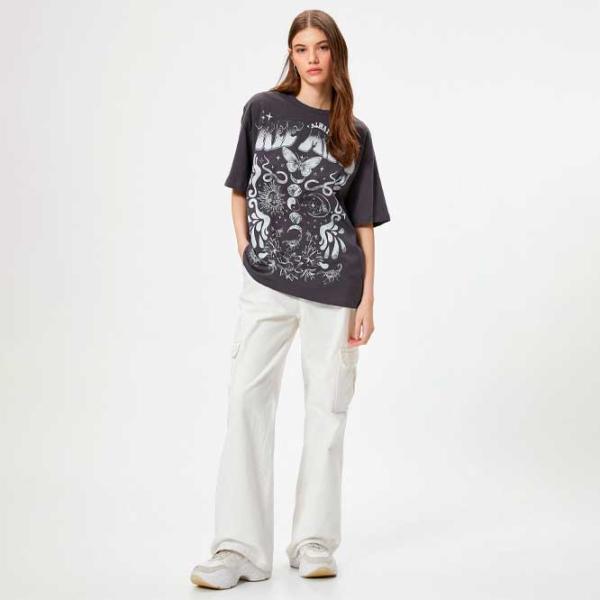 Tricou pentru femei Koton 4SAL10018IK 100% bumbac/ Anthracite photo 3