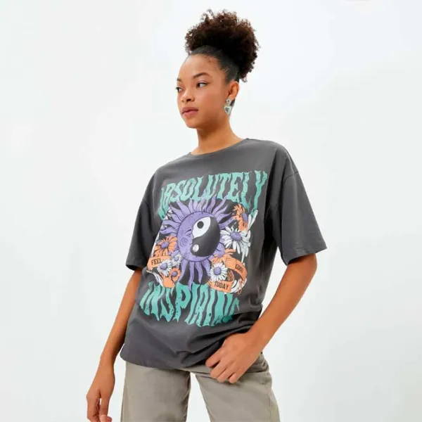 Tricou pentru femei Koton 4SAL10014IK 100% bumbac/ Anthracite photo 2