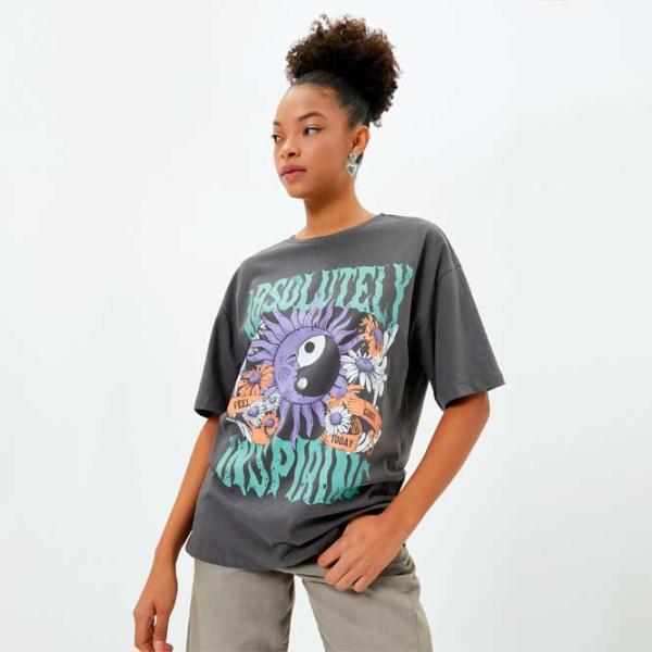 Tricou pentru femei Koton 4SAL10014IK 100% bumbac/ Anthracite photo 2