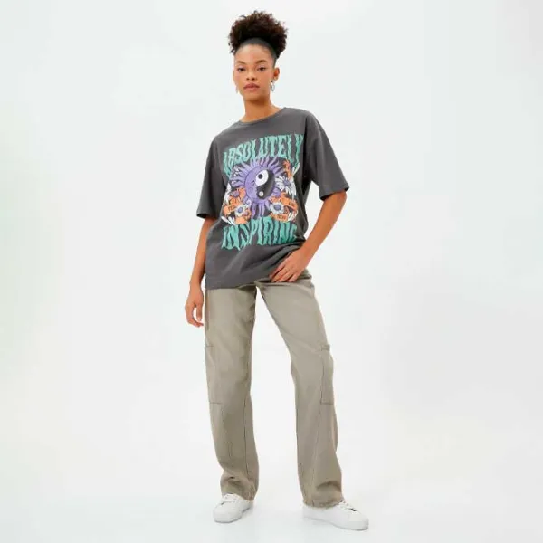 Tricou pentru femei Koton 4SAL10014IK 100% bumbac/ Anthracite photo 3