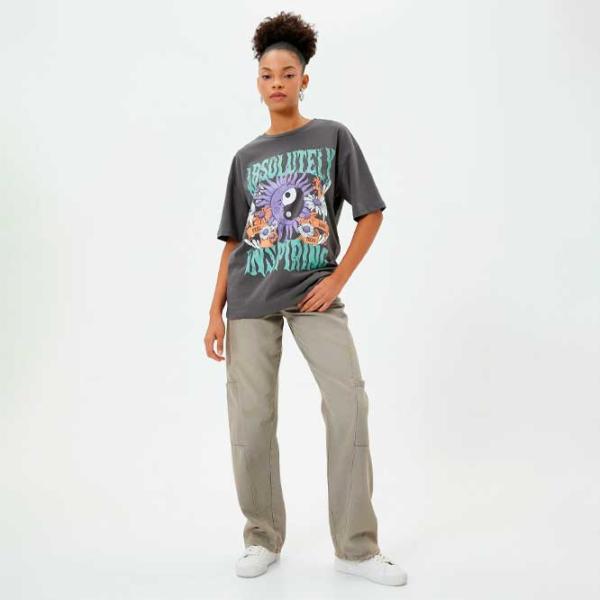 Tricou pentru femei Koton 4SAL10014IK 100% bumbac/ Anthracite photo 3