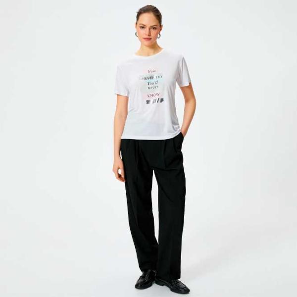 Tricou pentru femei Koton 4SAK50401EK 35% viscoză/ White photo 3 Tricou pentru femei Koton 4SAK50401EK 35% viscoză/ White photo 3