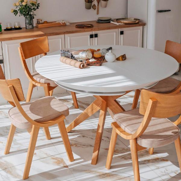 Masă de bucătărie extensibilă DecoPrim Nova Furnir Italian White+Wood Oak Leg MDF/ White photo 2