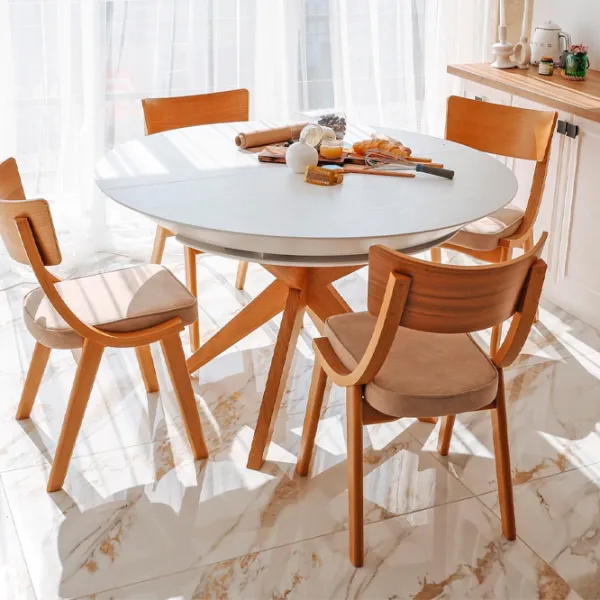 Masă de bucătărie extensibilă DecoPrim Nova Furnir Italian White+Wood Oak Leg MDF/ White photo 3
