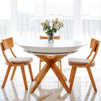 Кухонный стол раскладной DecoPrim Nova Furnir Italian White+Wood Oak Leg МДФ/ Белый photo 4
