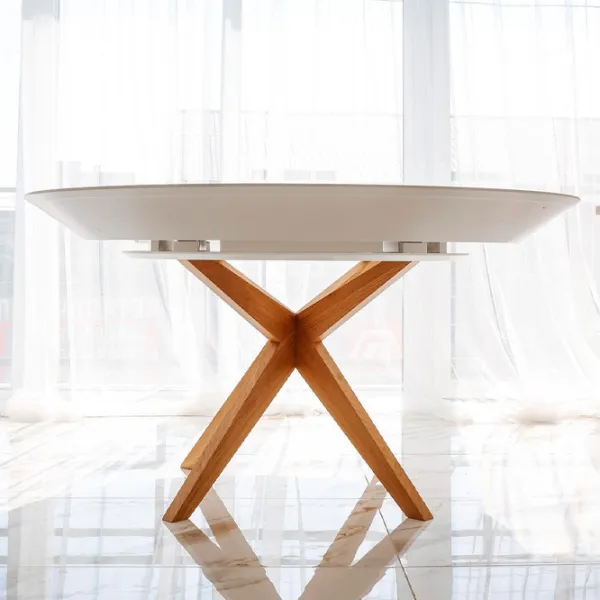 Masă de bucătărie extensibilă DecoPrim Nova Furnir Italian White+Wood Oak Leg MDF/ White photo 6