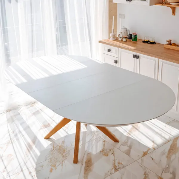 Masă de bucătărie extensibilă DecoPrim Nova Furnir Italian White+Wood Oak Leg MDF/ White photo 7