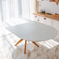 Кухонный стол раскладной DecoPrim Nova Furnir Italian White+Wood Oak Leg МДФ/ Белый photo 7