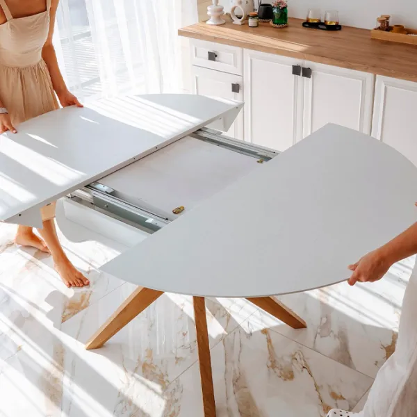 Masă de bucătărie extensibilă DecoPrim Nova Furnir Italian White+Wood Oak Leg MDF/ White photo 8