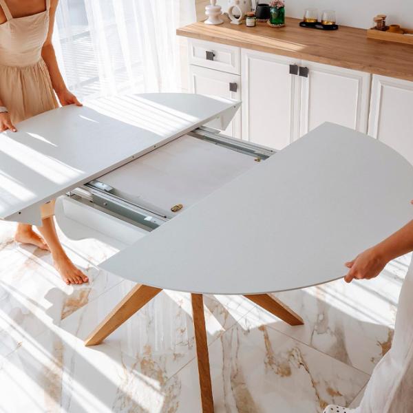 Masă de bucătărie extensibilă DecoPrim Nova Furnir Italian White+Wood Oak Leg MDF/ White photo 8