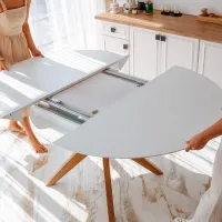 Кухонный стол раскладной DecoPrim Nova Furnir Italian White+Wood Oak Leg МДФ/ Белый photo 8