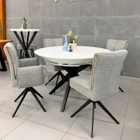 Masă de bucătărie extensibilă DecoPrim Nova Furnir White Black+Black Leg MDF/ Black photo 3